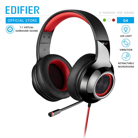 EDIFIER G4 Gaming headset Built-in 7.1 Virtual Surround Soundcard and retractable microphone LED and Metal Mesh Design headphone