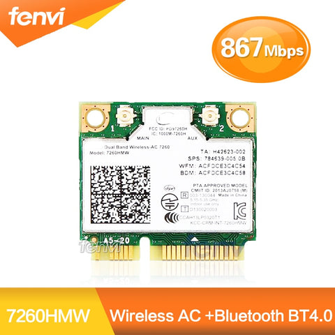 Dual Band Wireless Wifi Card For Intel 7260 AC 7260HMW Mini PCI-E 2.4G/5Ghz Bluetooth 4.0 Wlan Wi-Fi Adapter 802.11ac/a/b/g/n