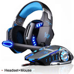 KOTION EACH Gaming Headset Deep Bass Stereo Game Headphone with Microphone LED Light for PS4 PC Laptop+Gaming Mouse+Mice Pad